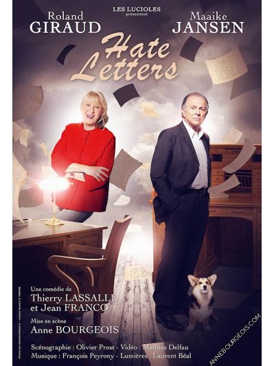 Affiche du Spectacle "Hate Letters" avec Roland Giraud et Maaike Jansen, mise en scène Anne Bourgeois