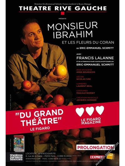 Affiche du spectacle "Monsieur Ibrahim et les fleurs du Coran", avec Francis Lalanne, mise en scène Anne Bourgeois