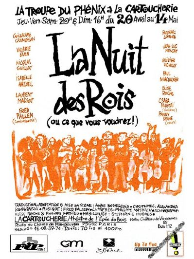 Affiche du spectacle "La Nuit des Rois" mise en scène Anne Bourgeois