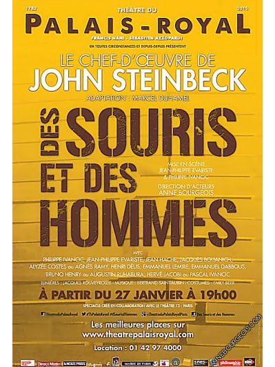 Affiche du spectacle "Des Souris et des Hommes" direction d'acteurs par Anne Bourgeois