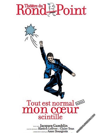 Affiche du spectacle "Tout est Normal mon Coeur Scintille" collaboration artistique Anne Bourgeois, avec Jacques Gamblin